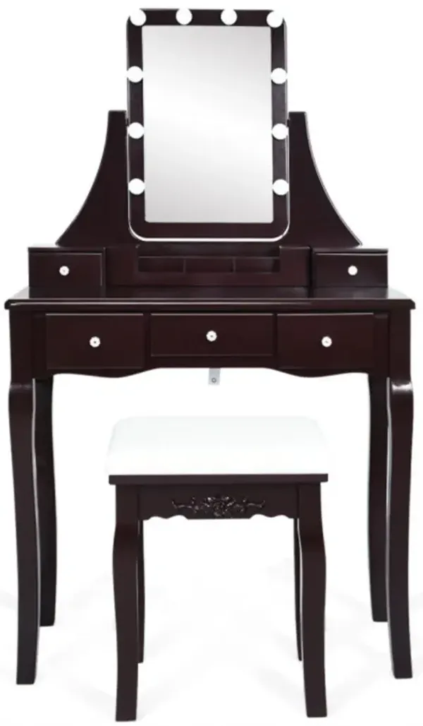 Hivvago 10 Dimmable Light Bulbs Vanity Dressing Table with 2 Dividers and Cushioned Stool