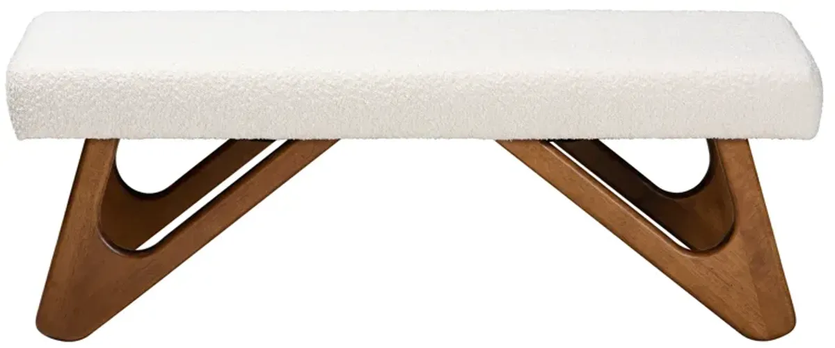 Baxton Studio Rika Japandi Cream Boucle Fabric and Walnut Brown Finished Wood Bench