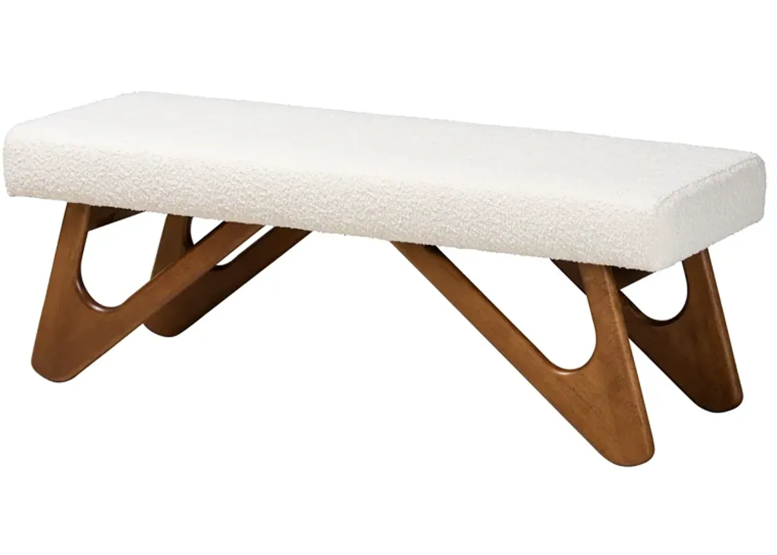 Baxton Studio Rika Japandi Cream Boucle Fabric and Walnut Brown Finished Wood Bench