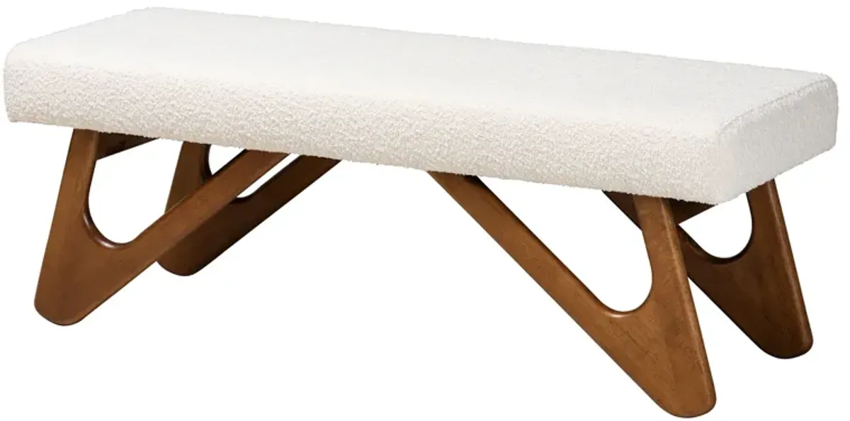 Baxton Studio Rika Japandi Cream Boucle Fabric and Walnut Brown Finished Wood Bench