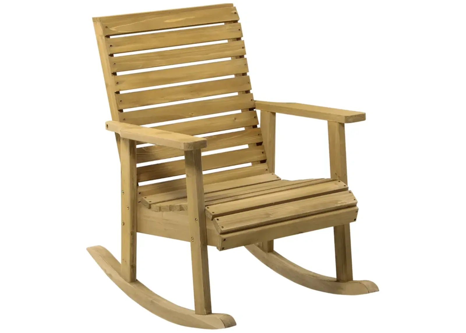 Classic Porch Seating: Wooden Rocking Chairs with Slatted Design