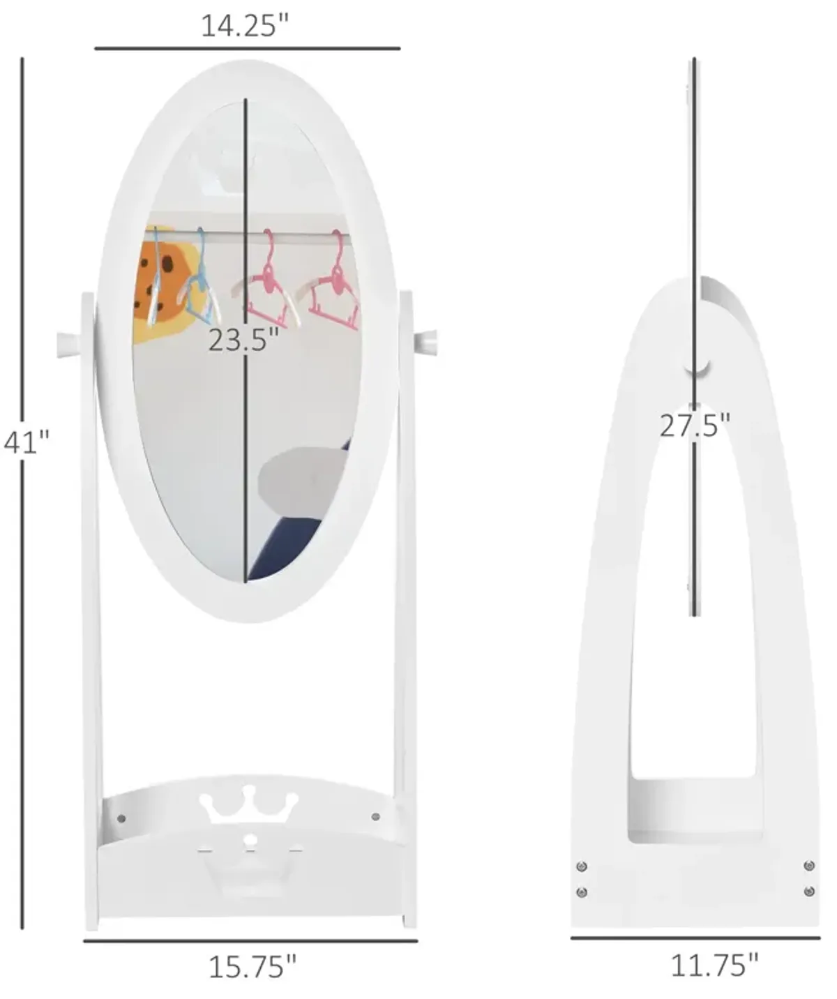 White Kids' Mirror: Full-Length Standing with Storage and Rotation