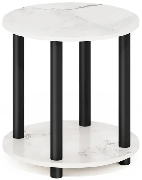 Furinno Turn-N-Tube 2-Tier Round Wooden End Table, Marble White