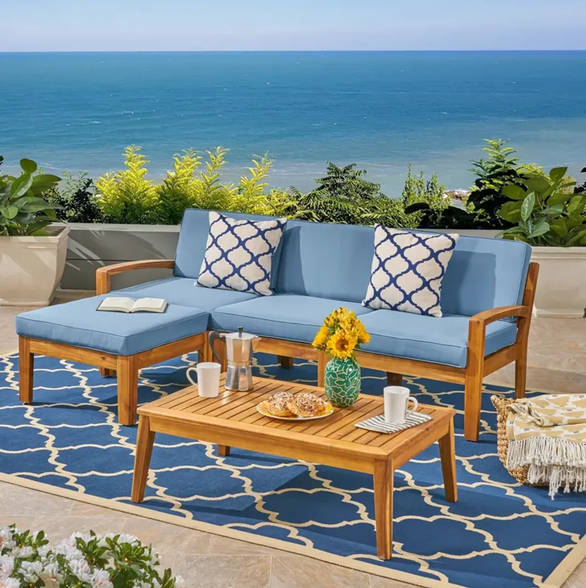 Merax Outdoor Patio 3 Seater Sofa with Table Set