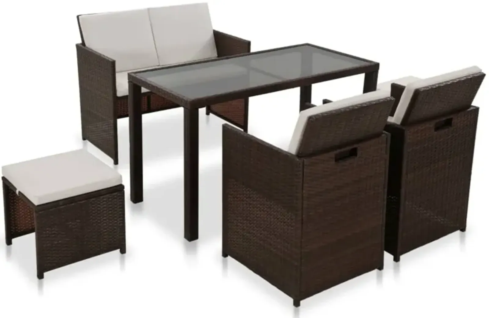 vidaXL 6 Piece Outdoor Dining Set with Cushions Poly Rattan Brown