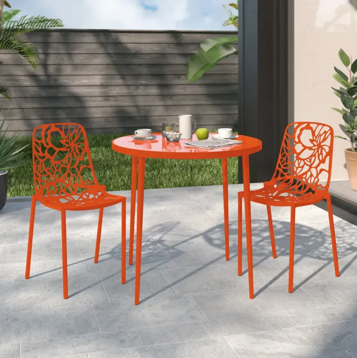 LeisureMod Devon Modern Aluminum Outdoor Dining Chair set of 2 in Red