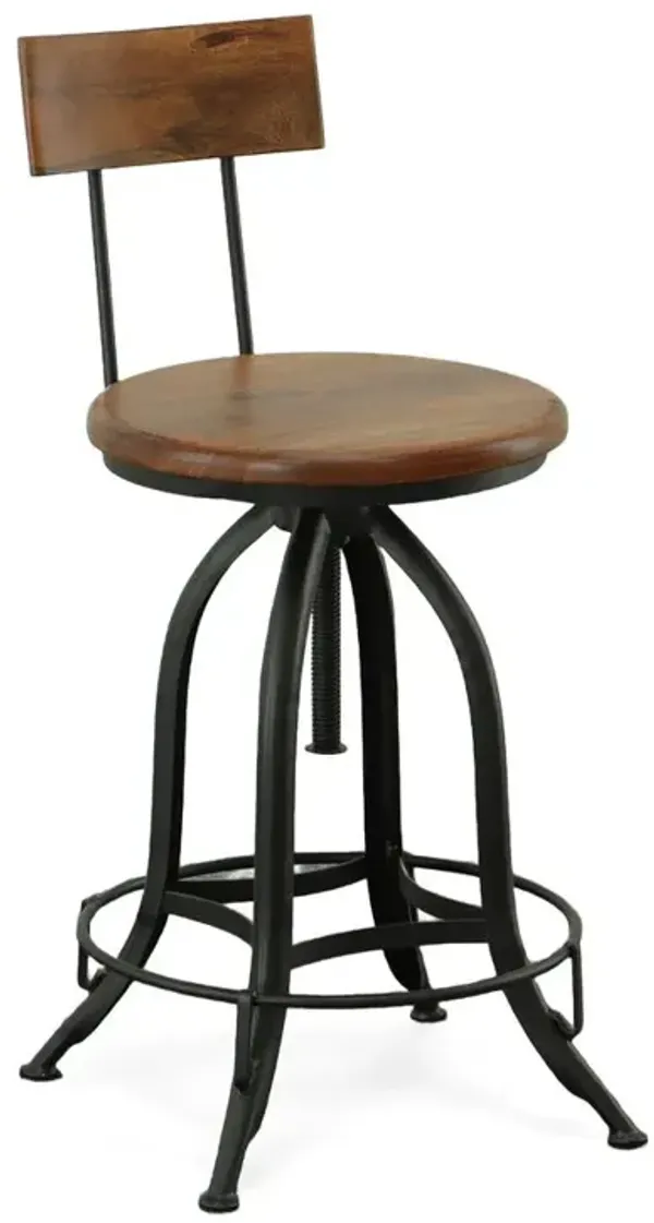Carolina Living Ryder Adjustable Barstool with Back - Chestnut Seat - Black Base