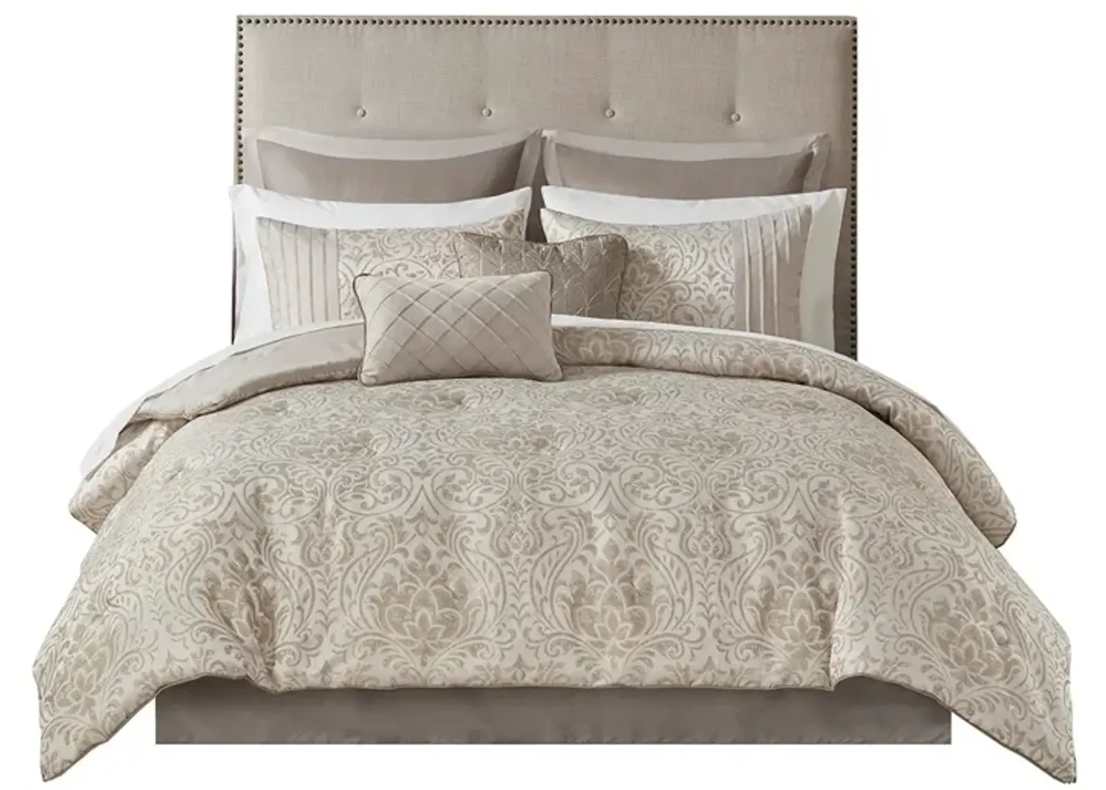 Gracie Mills Elroy 12-Piece Metallic Jacquard Comforter Set with Bed Sheets