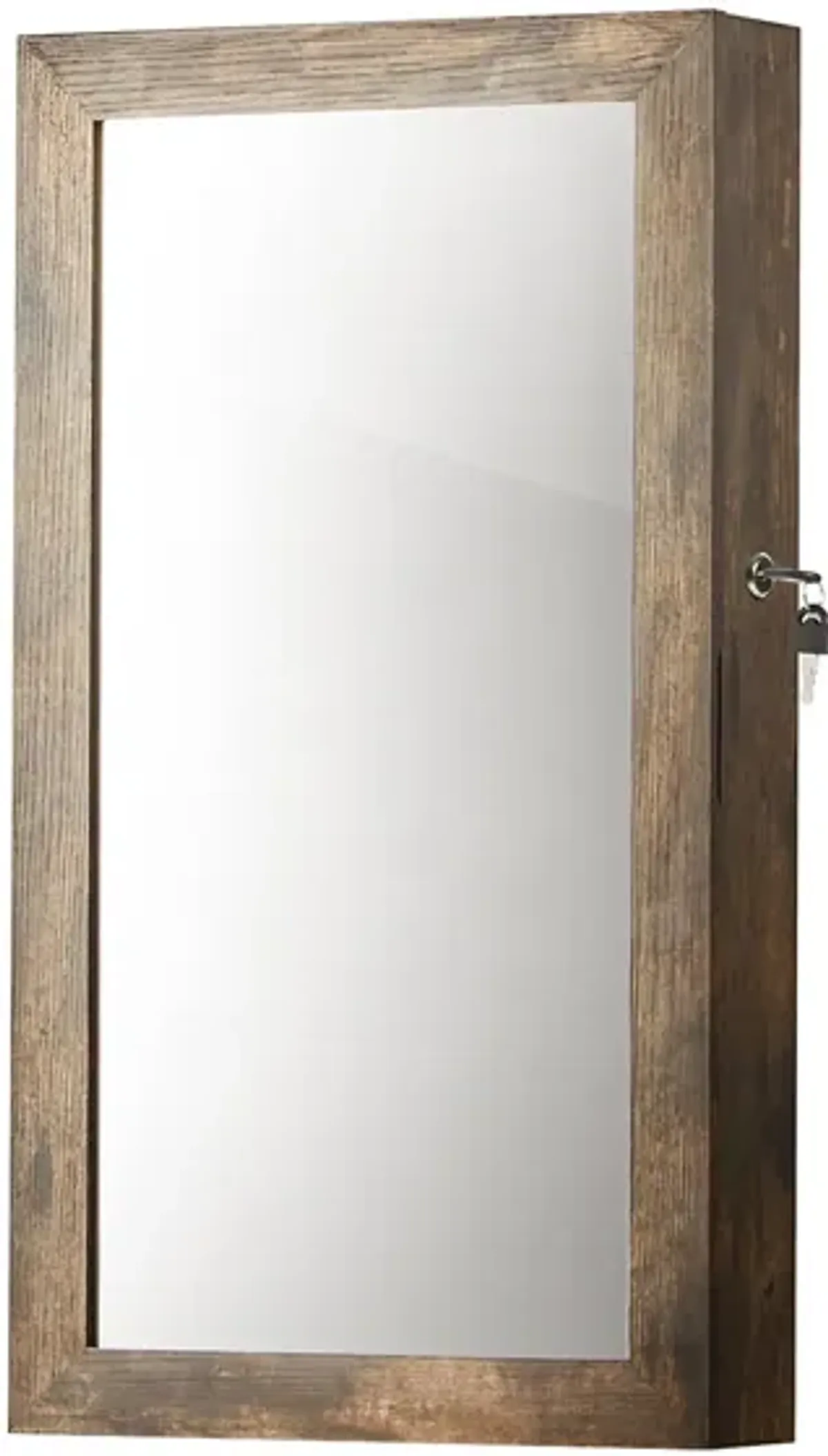 Space-Saving Wall-Mounted Jewelry Cabinet with Mirror and Lock - Rustic Brown Finish