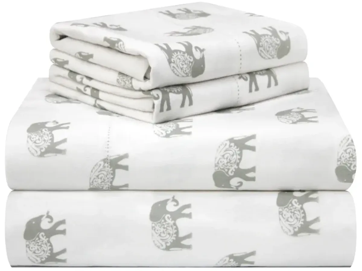 Pointehaven 180 GSM Velvet Feel Luxury Cotton Bunnies Printed Flannel Deep Pocket 4 pc Sheet Set, Full