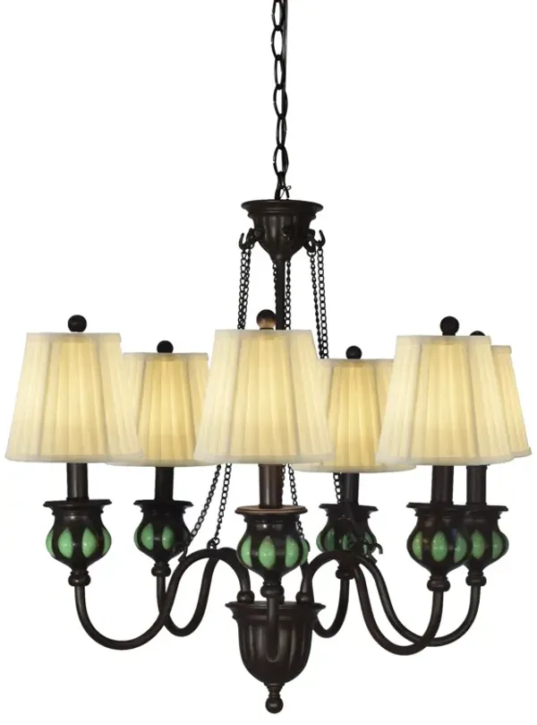27" Green and Ivory Vintage Empire 6-Light Chandelier