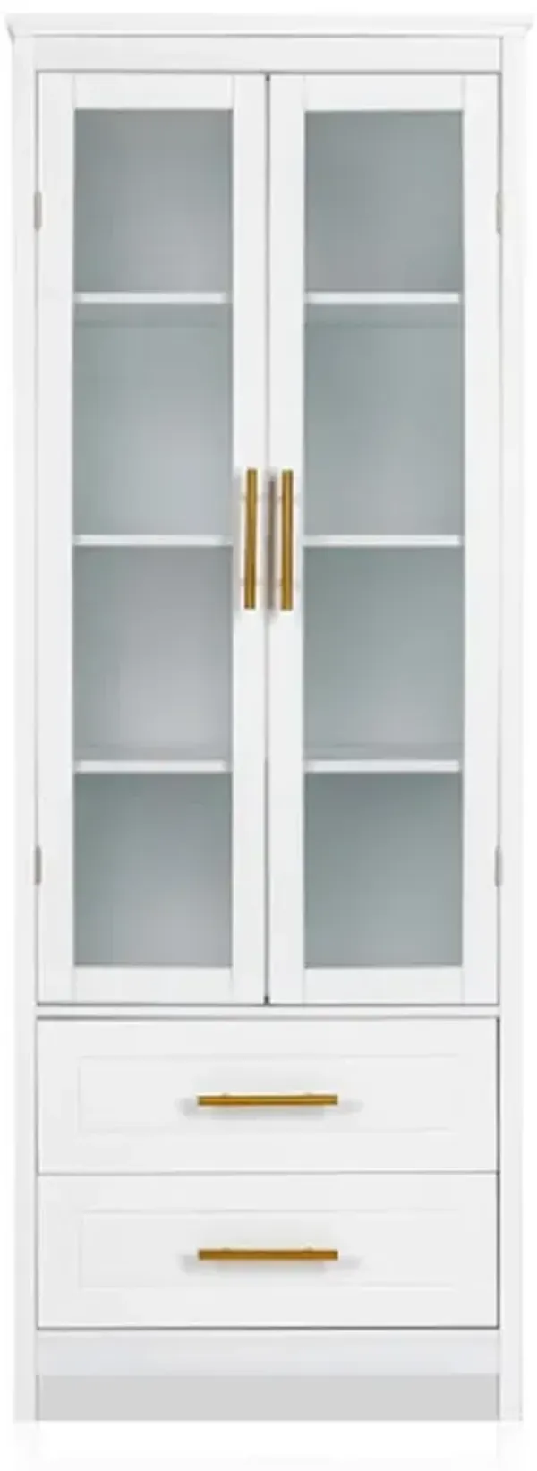 2 Glass Doors 2 Drawers Bathroom Standing Cabinet with Household Storage Lockers