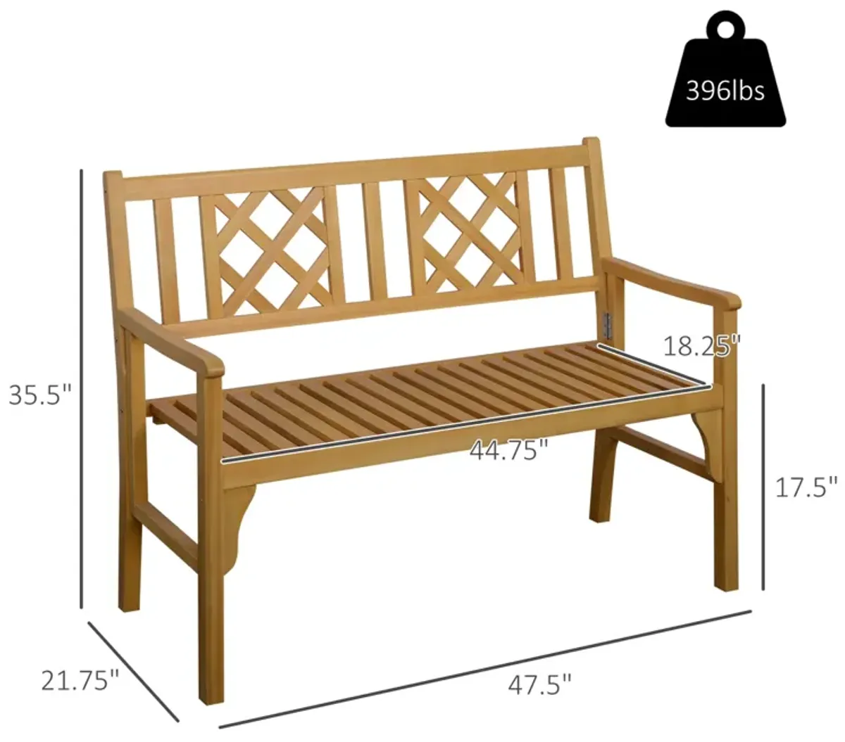 Yellow Garden Duo: Foldable 2-Seater Wooden Bench with Backrest