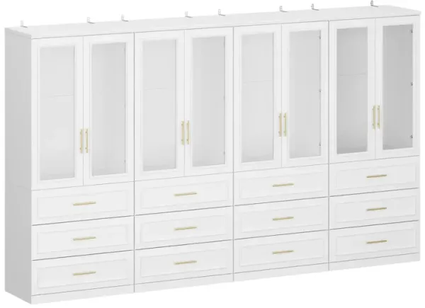 FUFU&GAGA Tall White Wardrobe with Glass Doors, Adjustable Shelves, Hanging Rods, and Stylish Handles – Modern Storage Solution (74.8" H x 126.8" W x 19.3" D),White