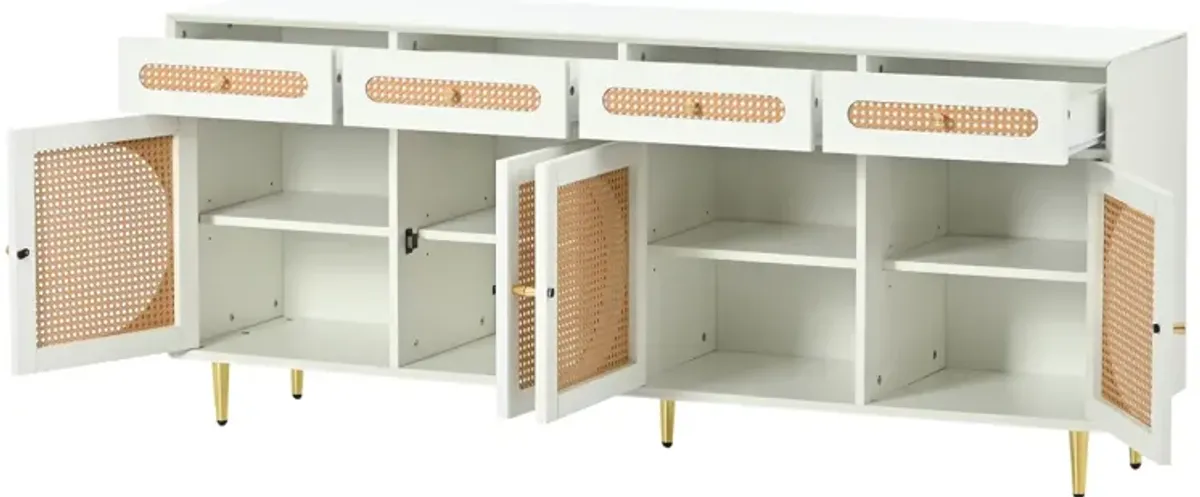 Woven TV Stand with Rattan Door & Storage Cabinet