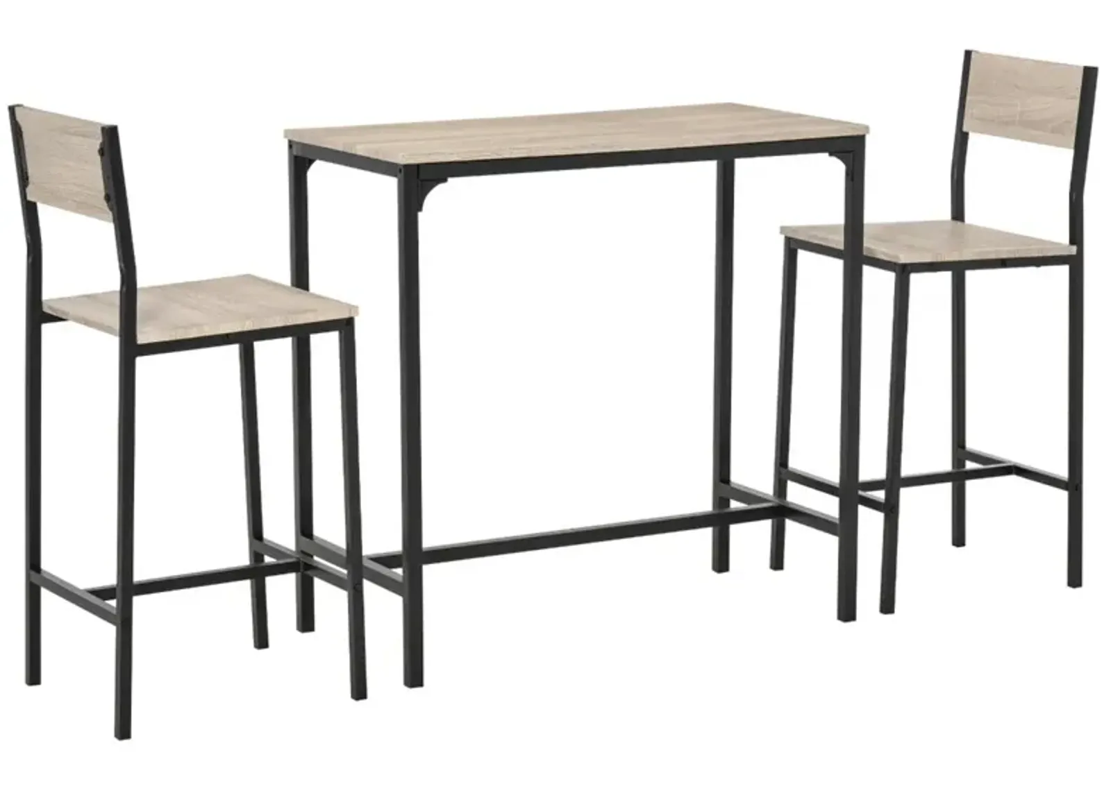 Natural Wood Bistro: 3-Piece Industrial Bar Table Set with 2 Stools