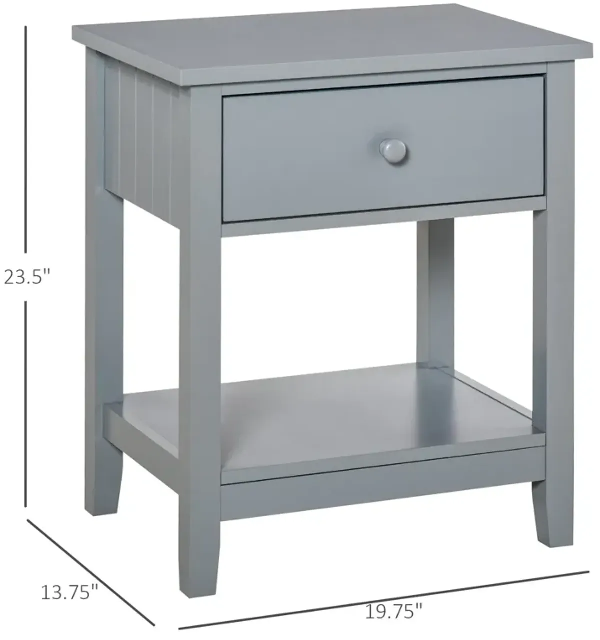 Grey Modern Nightstand: Sleek Bedside Table with Drawer and Shelf