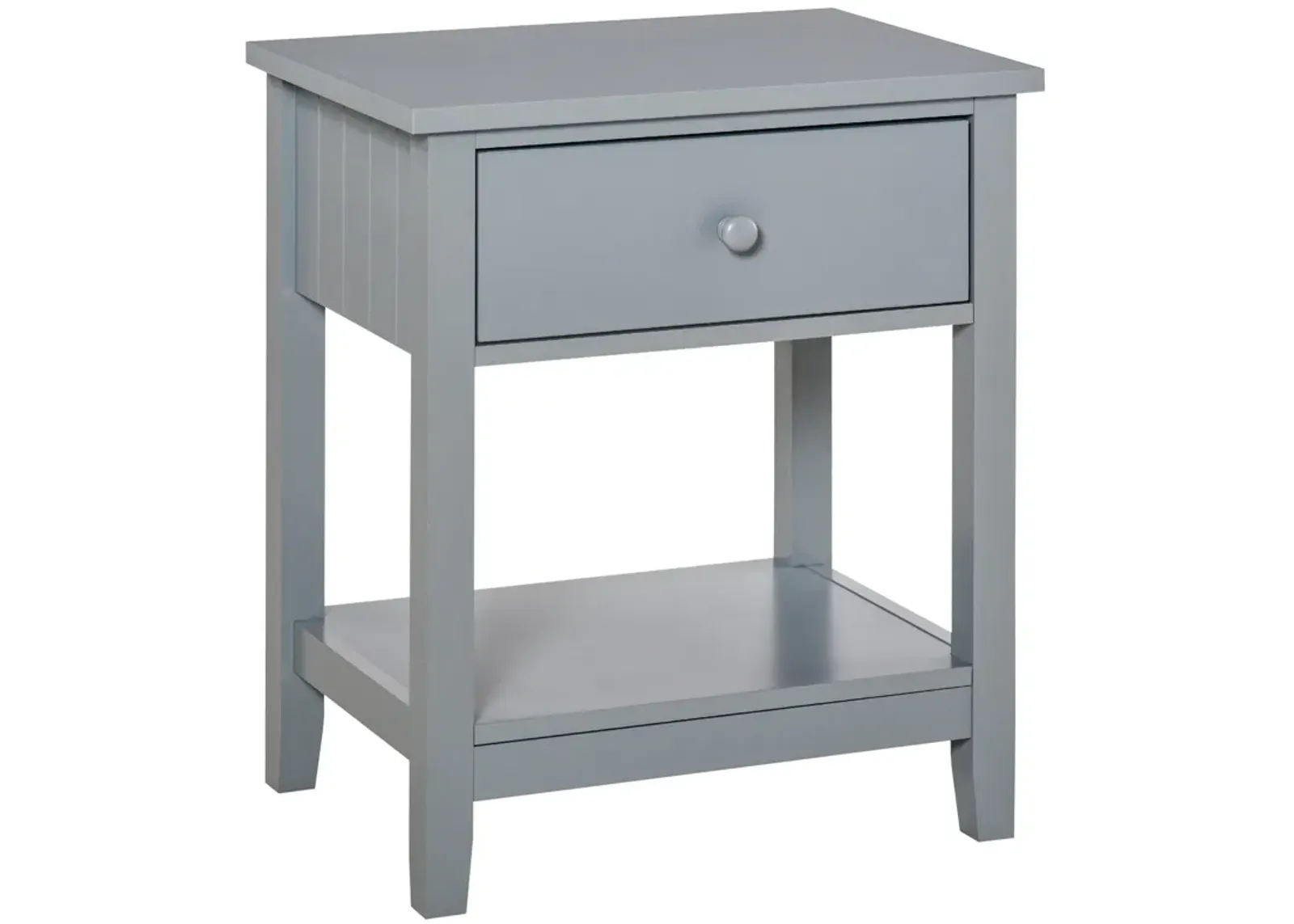 Grey Modern Nightstand: Sleek Bedside Table with Drawer and Shelf