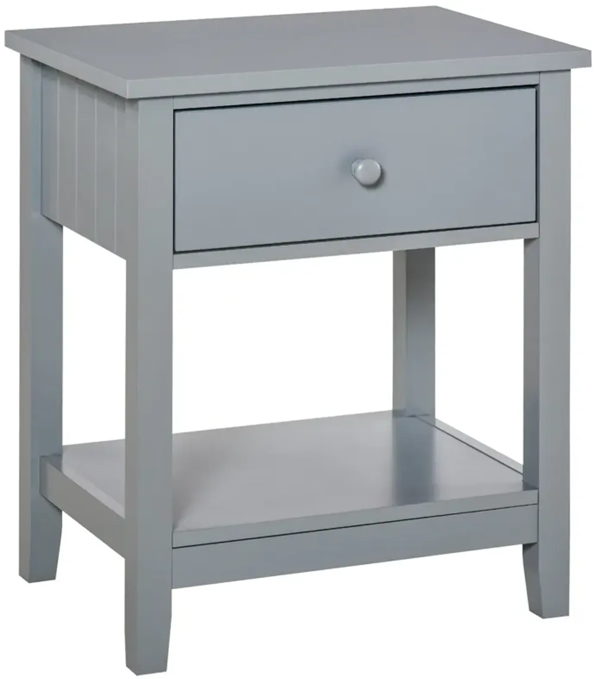 Grey Modern Nightstand: Sleek Bedside Table with Drawer and Shelf