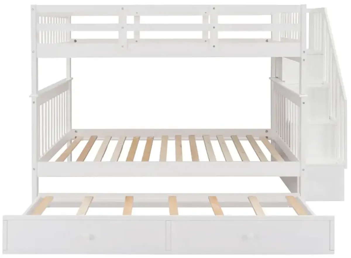 Stairway Full-Over-Full Bunk Bed With Twin Size Trundle, Storage And Guard Rail For Bedroom