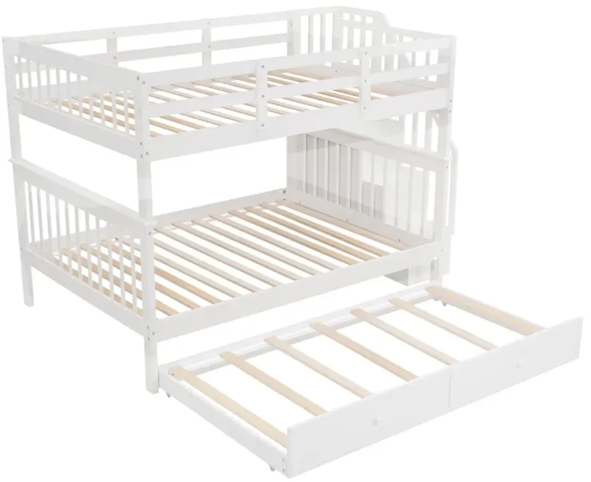 Stairway Full-Over-Full Bunk Bed With Twin Size Trundle, Storage And Guard Rail For Bedroom