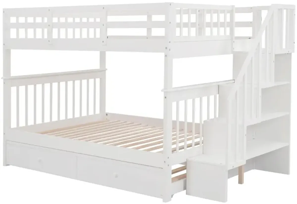 Stairway Full-Over-Full Bunk Bed With Twin Size Trundle, Storage And Guard Rail For Bedroom