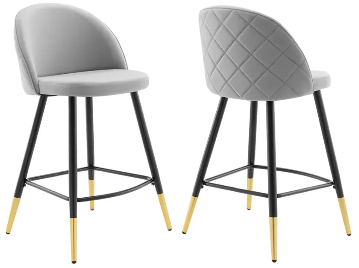 Whimsical Diamond Lattice Velvet Counter Stools - Set of 2