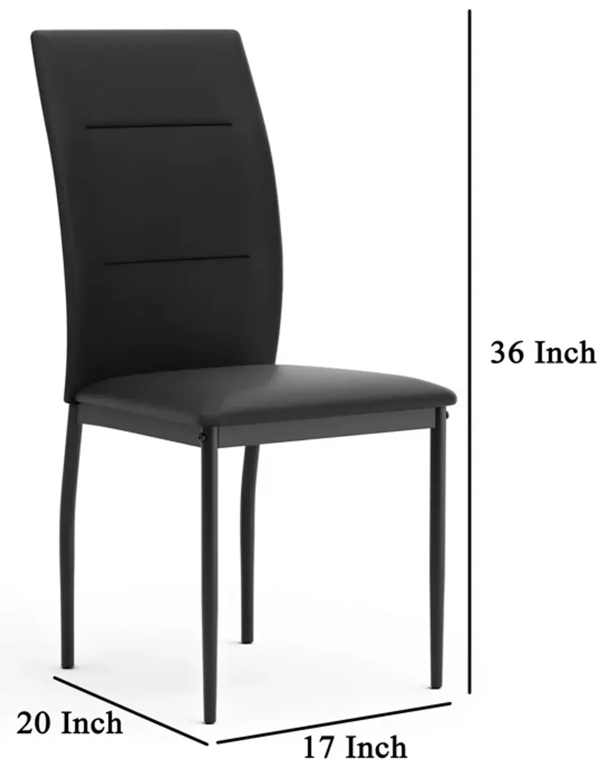 Miya Side Dining Chair Set of 2, Black Faux Leather, Sleek Metal Legs