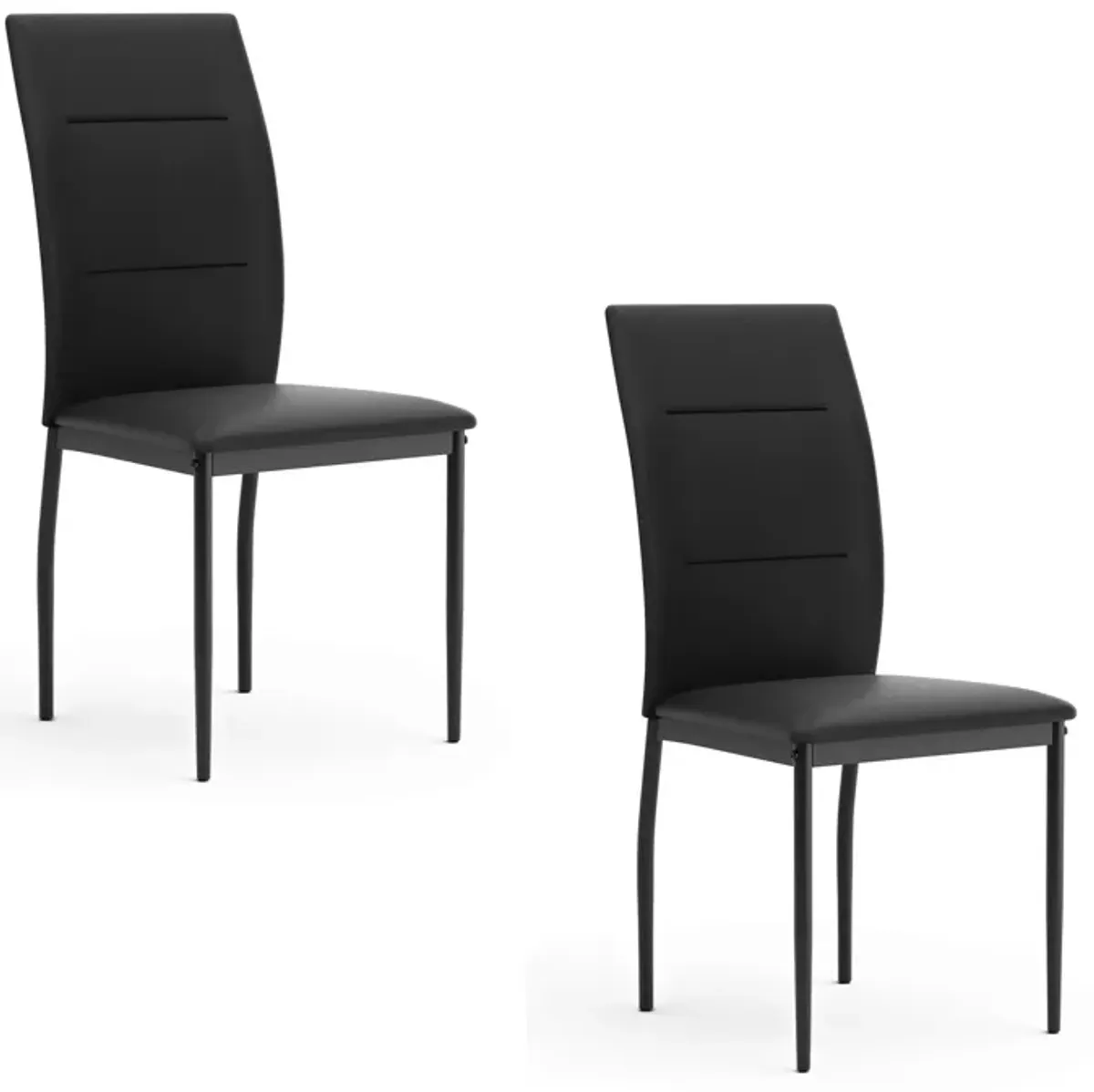 Miya Side Dining Chair Set of 2, Black Faux Leather, Sleek Metal Legs