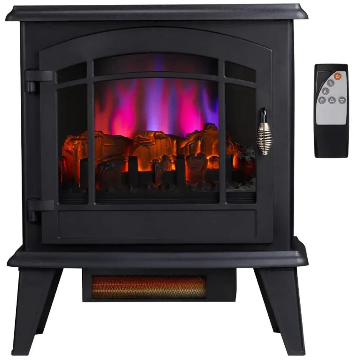 Electric Fireplace Stove 1400W Freestanding Heater with 3-Level Flame and Timer