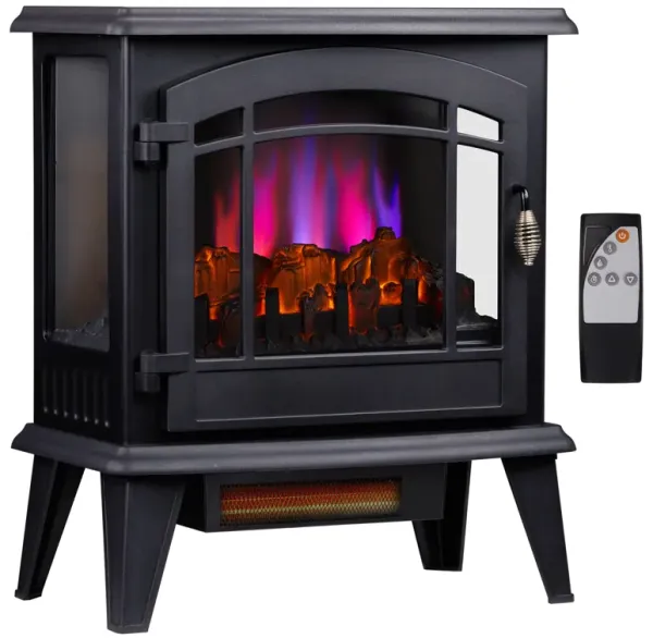 Electric Fireplace Stove 1400W Freestanding Heater with 3-Level Flame and Timer