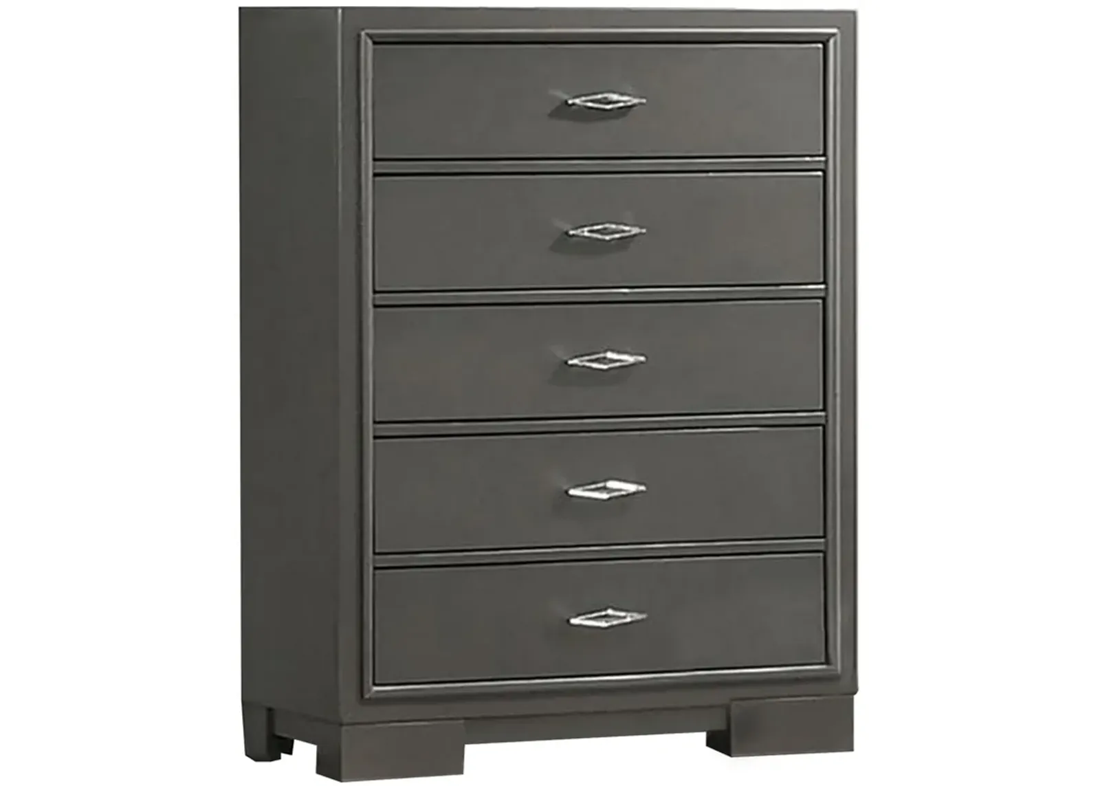 Benjara Aliso 47 Inch Tall Dresser Chest, 5 Drawers, Solid Wood, Dark Gray Finish