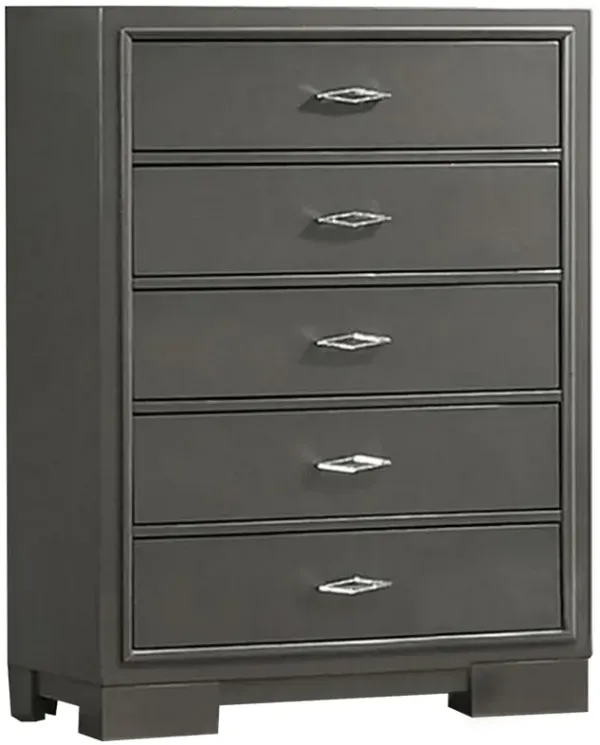 Benjara Aliso 47 Inch Tall Dresser Chest, 5 Drawers, Solid Wood, Dark Gray Finish