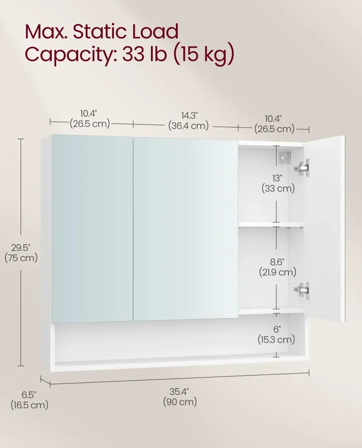 Wide Bathroom Mirror with Storage Cloud White