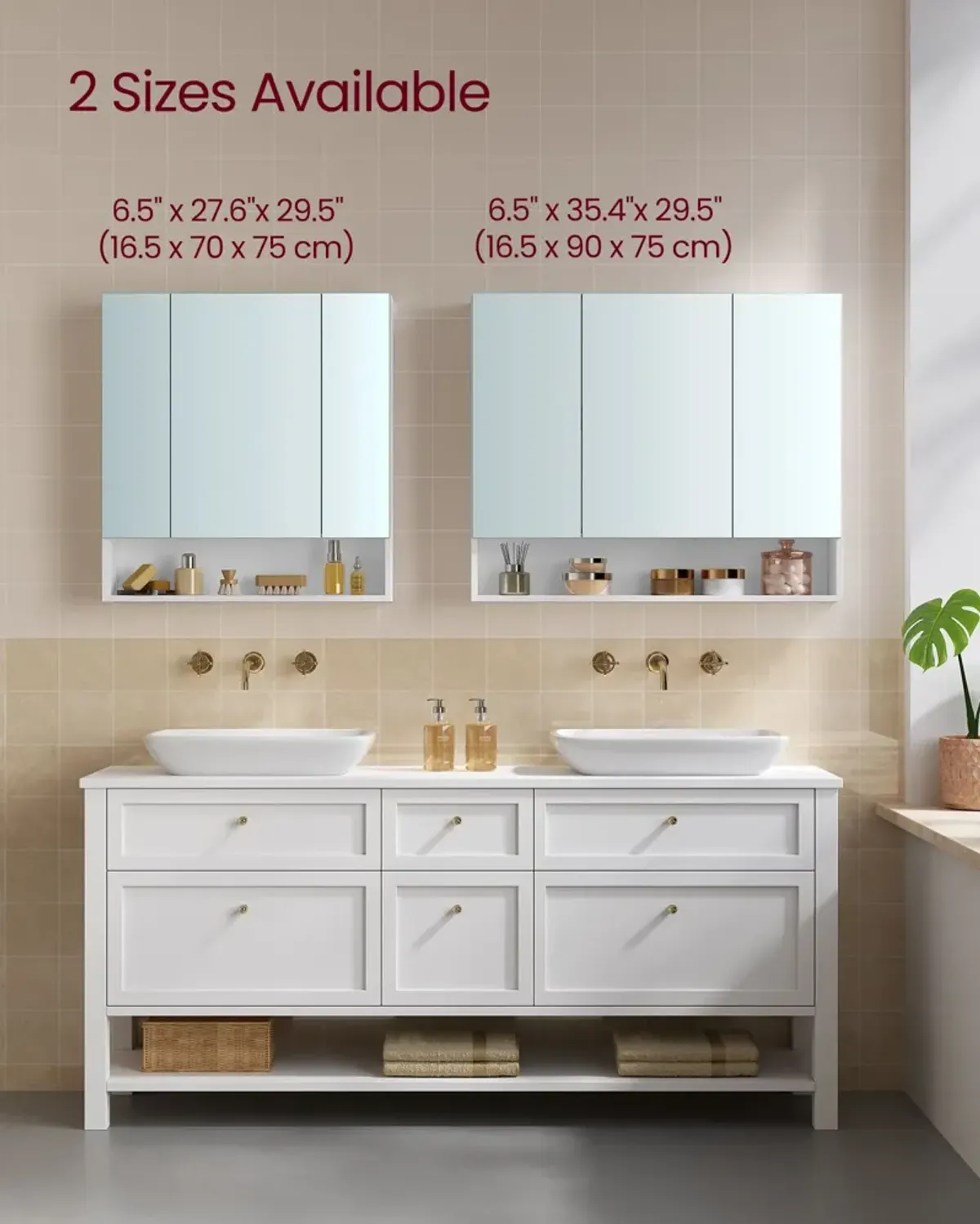 Wide Bathroom Mirror with Storage Cloud White