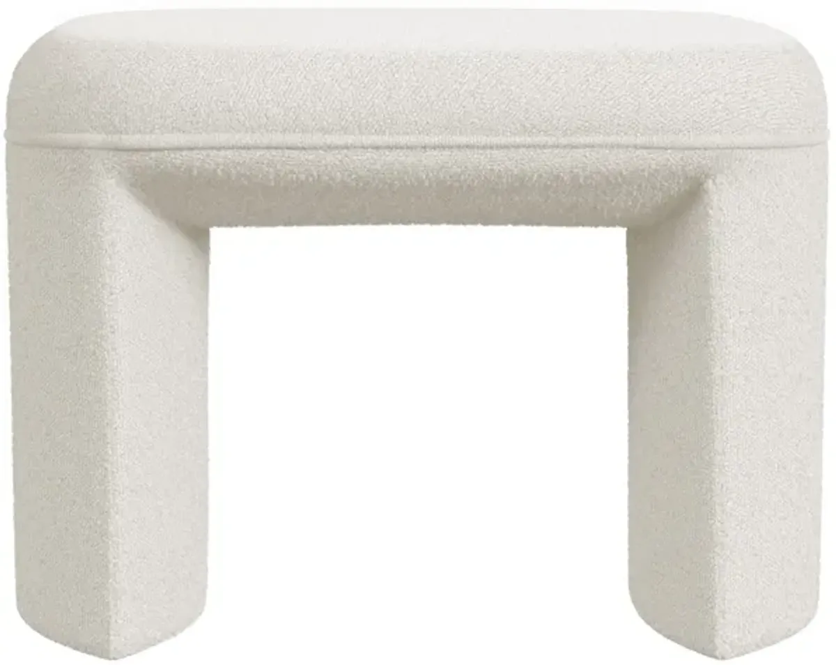 Max Ottoman Footstool with Saddle Seat, Cream White Boucle, 24 Inch