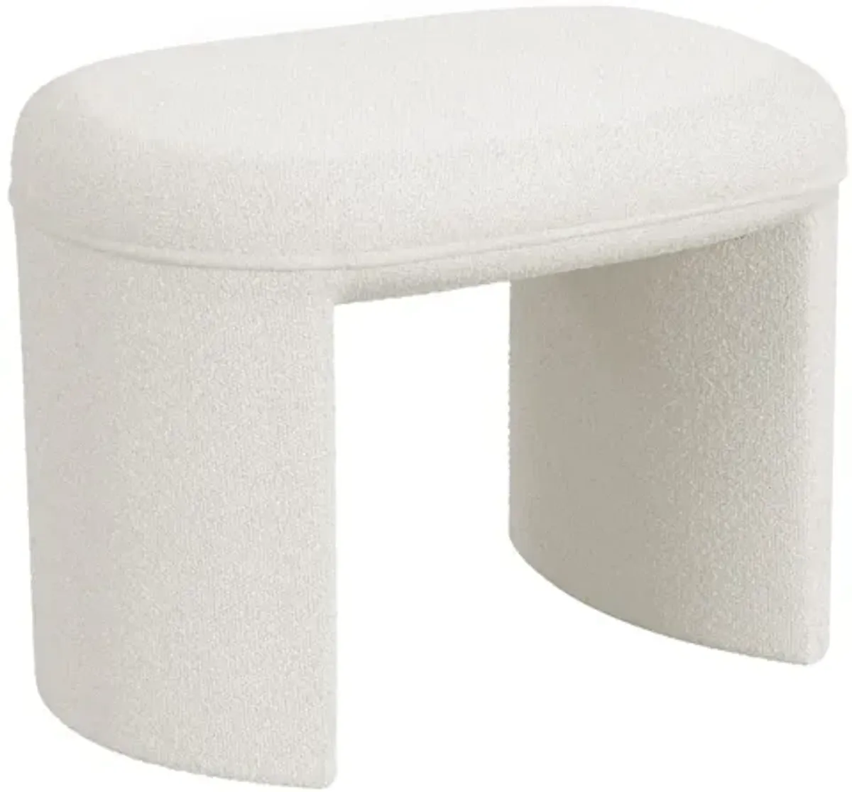 Max Ottoman Footstool with Saddle Seat, Cream White Boucle, 24 Inch
