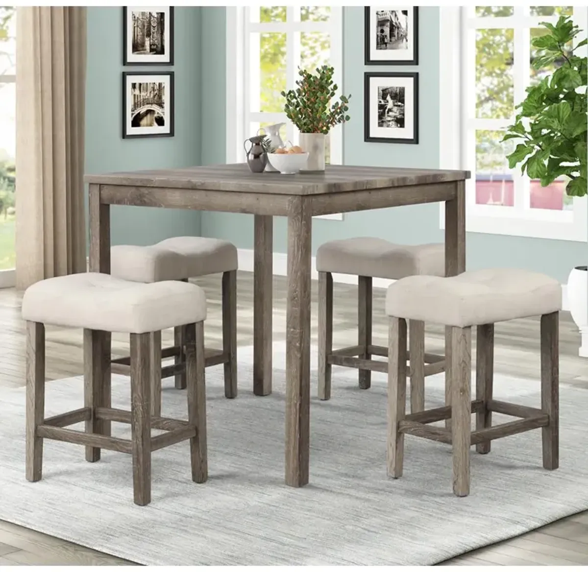 Vitalita 5-piece Antique Natural Oak Square Counter Height Set