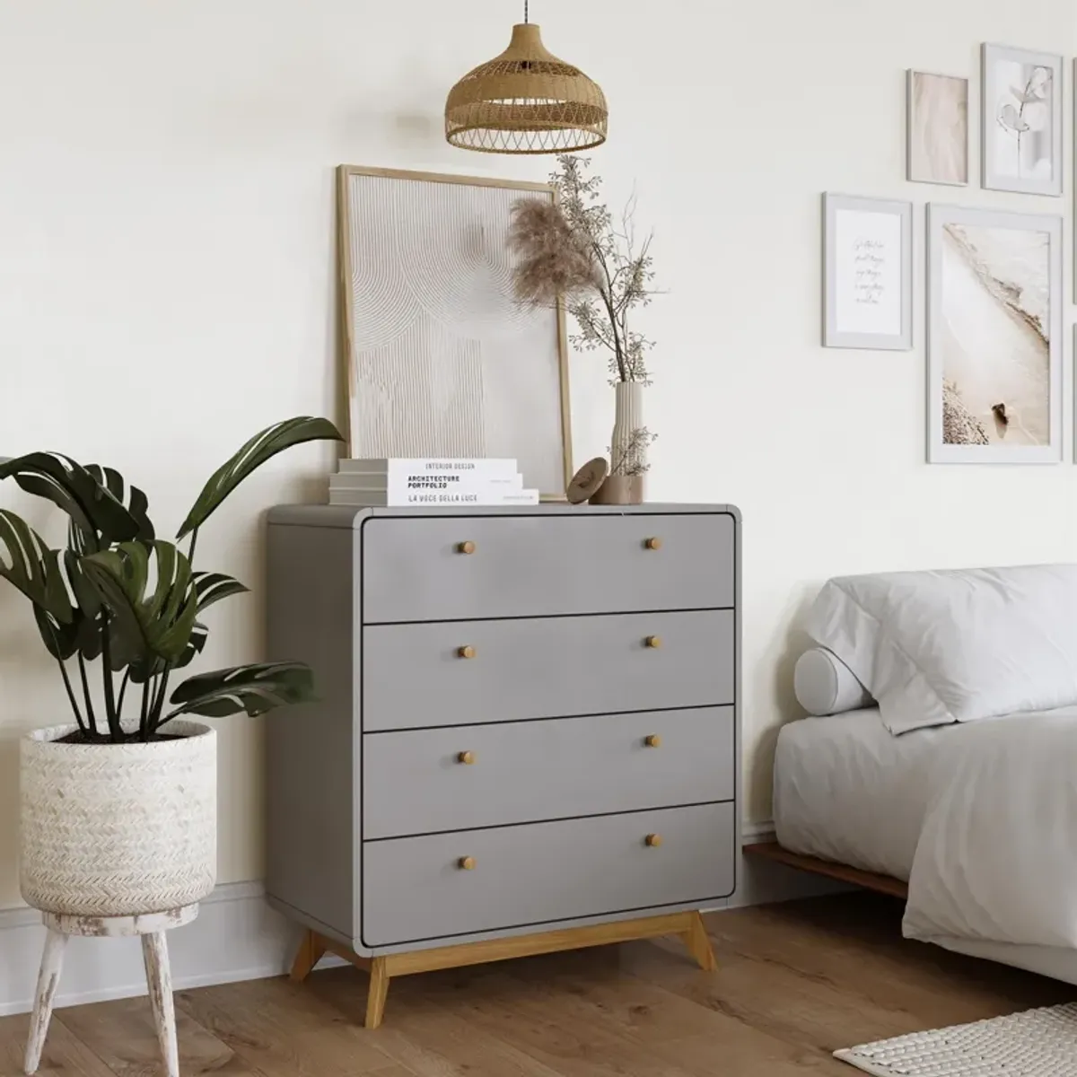 Leva Scandinavian 4 Drawer Curved Dresser