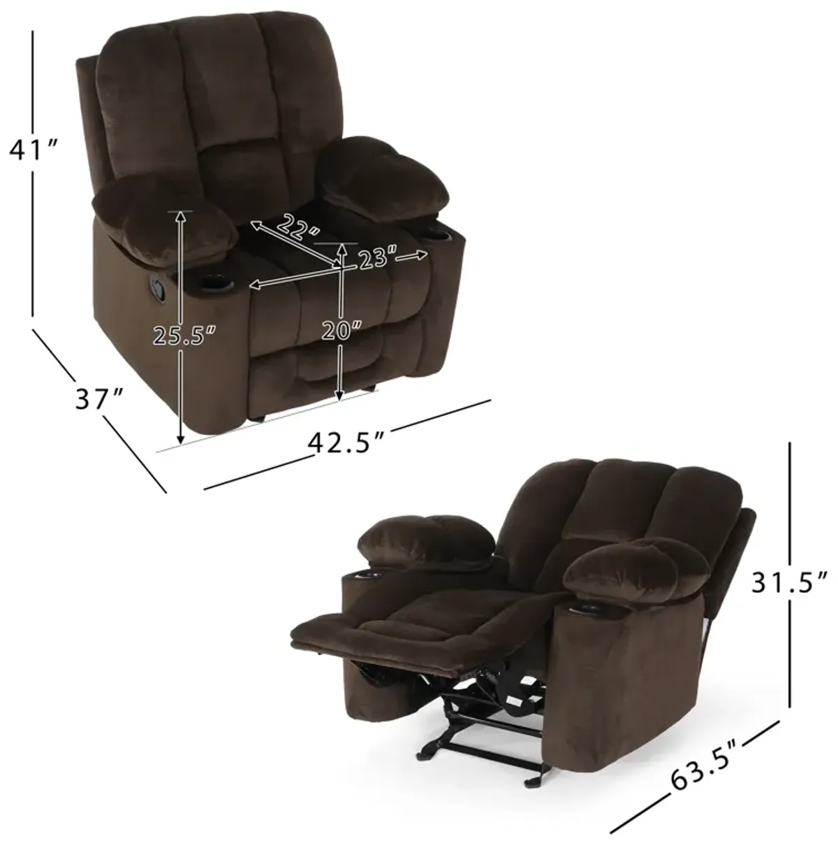 Merax Luxurious Manual Recliner Chair with Cup Holders