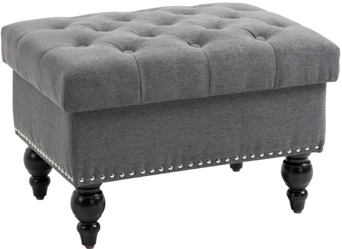 Grey Multipurpose Seat: 25" Button-Tufted Storage Ottoman Bench