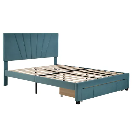 Merax Storage Bed Velvet Upholstered Platform Bed