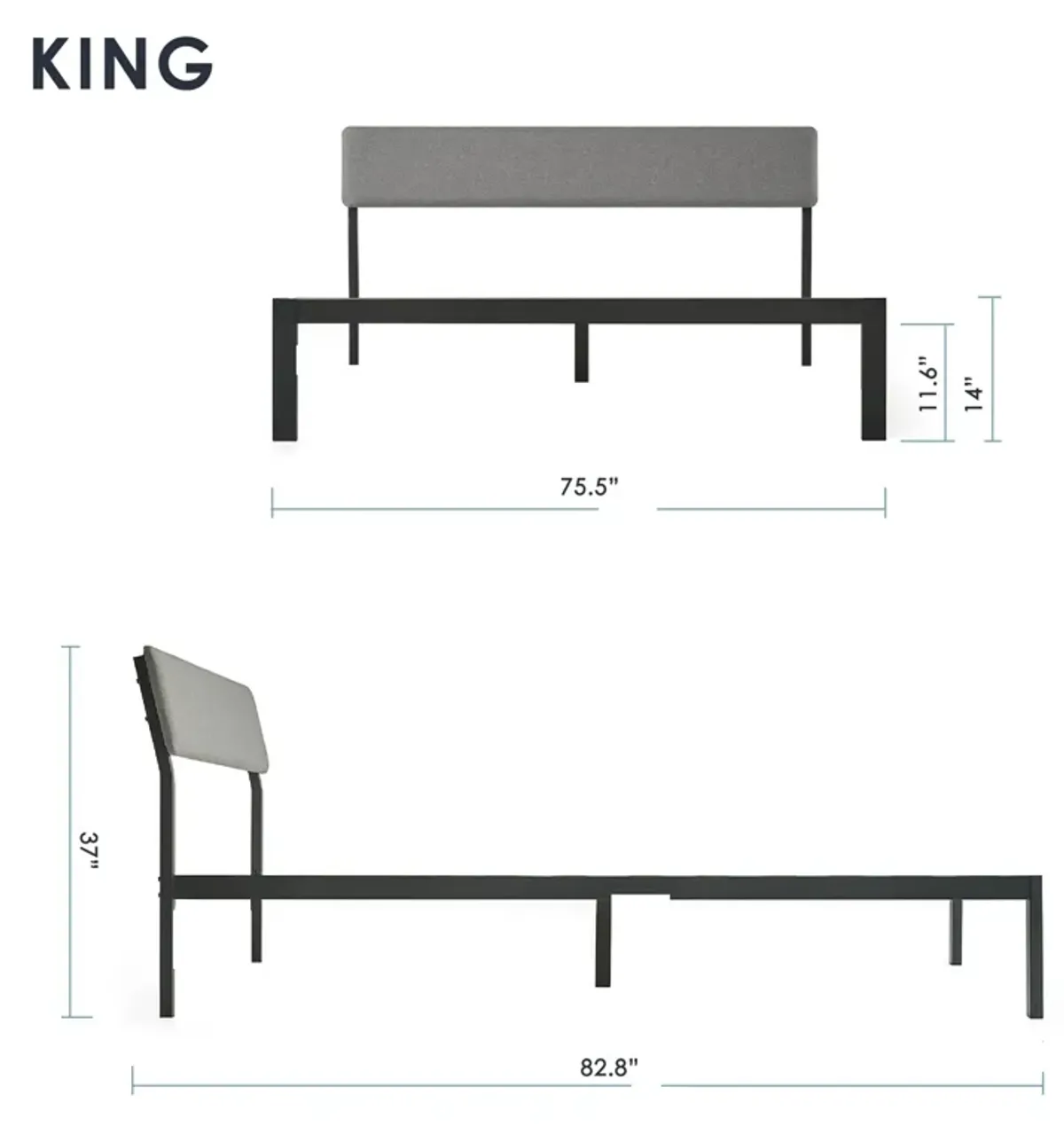 Hivvago King Size Grey Soft Fabric Metal Headboard Platform Bed Wooden Slats