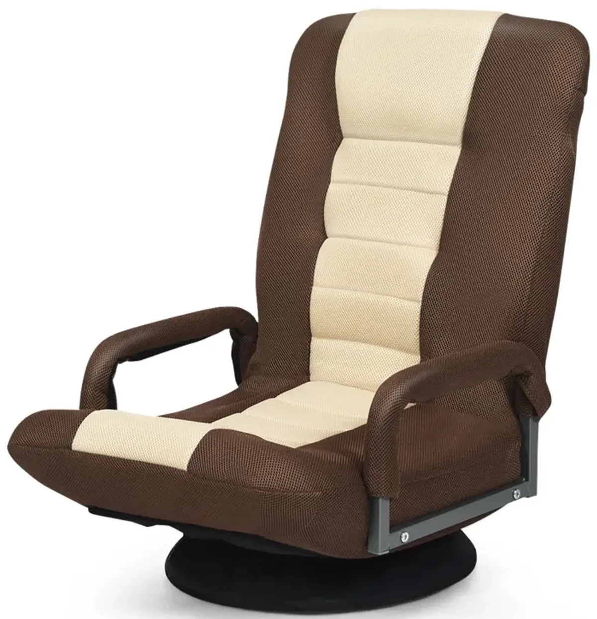 360-Degree Swivel Gaming Floor Chair with Foldable Adjustable Backrest-Brown