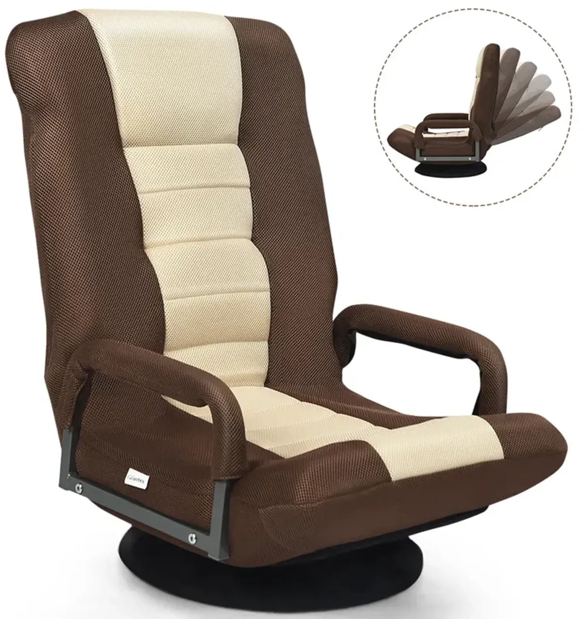 360-Degree Swivel Gaming Floor Chair with Foldable Adjustable Backrest-Brown