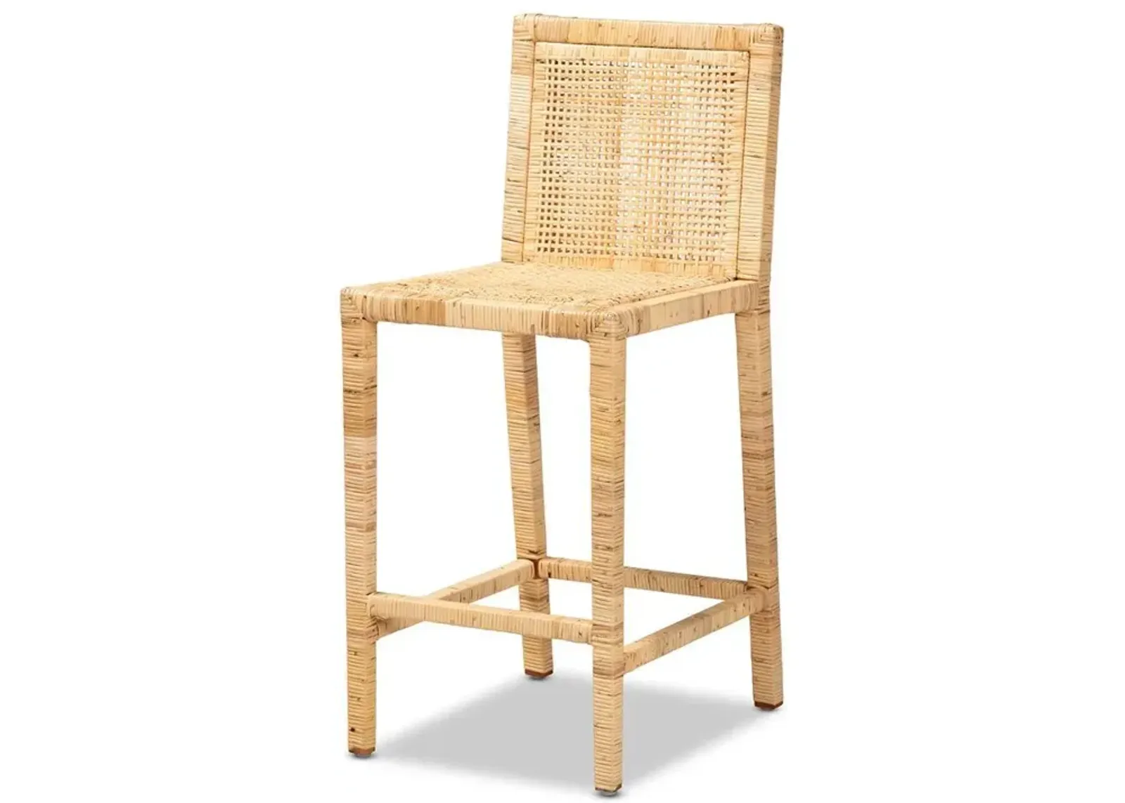 Sofia Modern and Contemporary Natural Finished Wood and Rattan Counter Stool