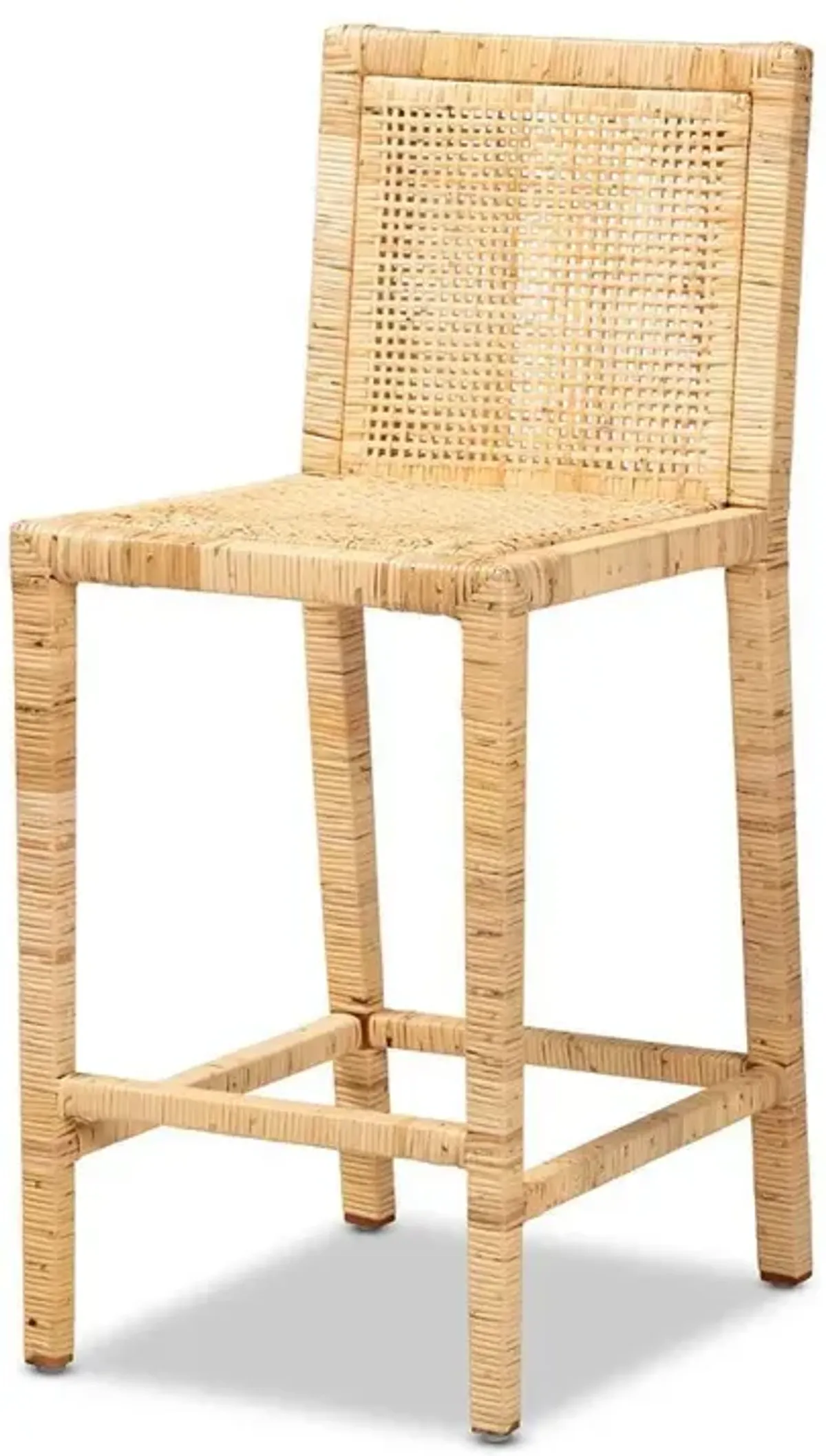 Sofia Modern and Contemporary Natural Finished Wood and Rattan Counter Stool