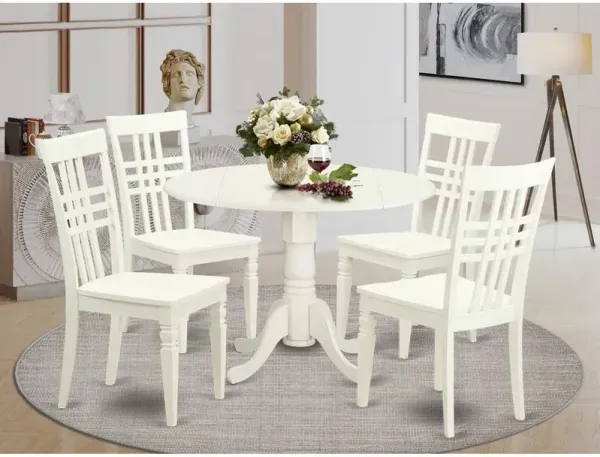 5 PC Small Kitchen Table set with a Table and 4 Dining Chairs in Linen White