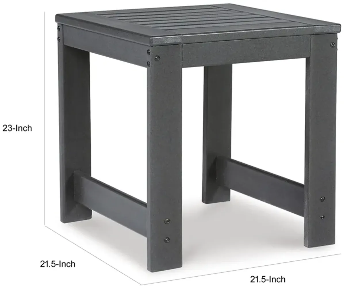 Wigo 22 Inch Outdoor Side End Table, Slatted Top, Modern Charcoal Gray - Benzara