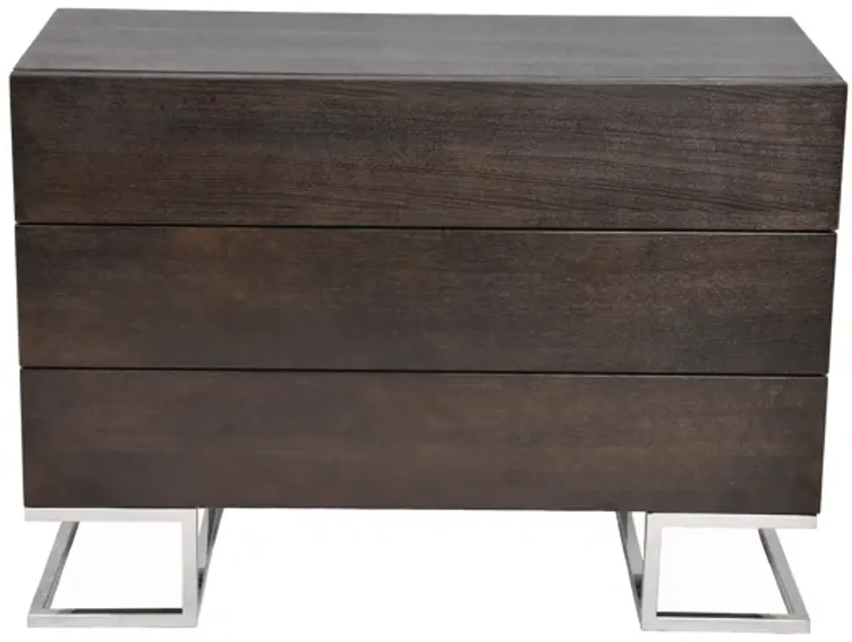 Sam 39 Inch Dresser, 3 Drawers, Sleek Steel Legs, Espresso Brown Wood - Benzara